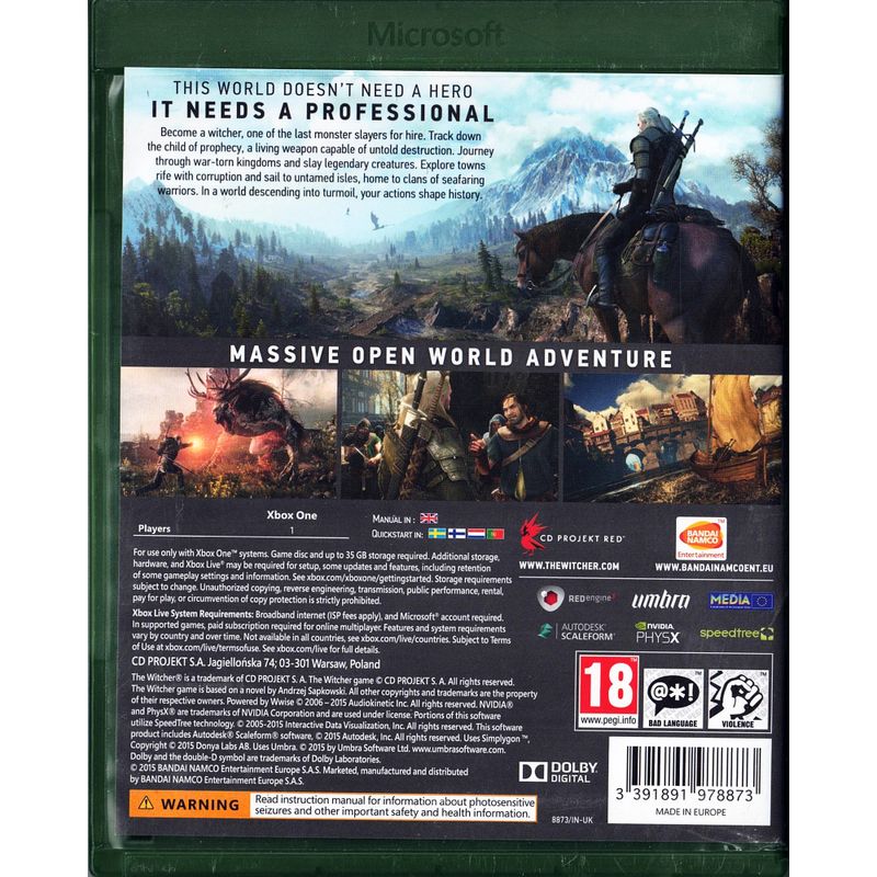 THE WITCHER 3 WILD HUNT XBOX ONE