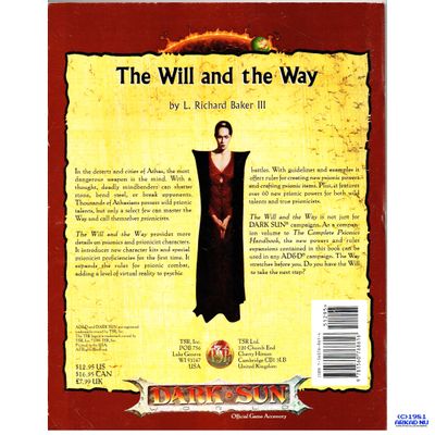 DARK SUN THE WILL AND THE WAY TSR# 2431 AD&D 2ND ED