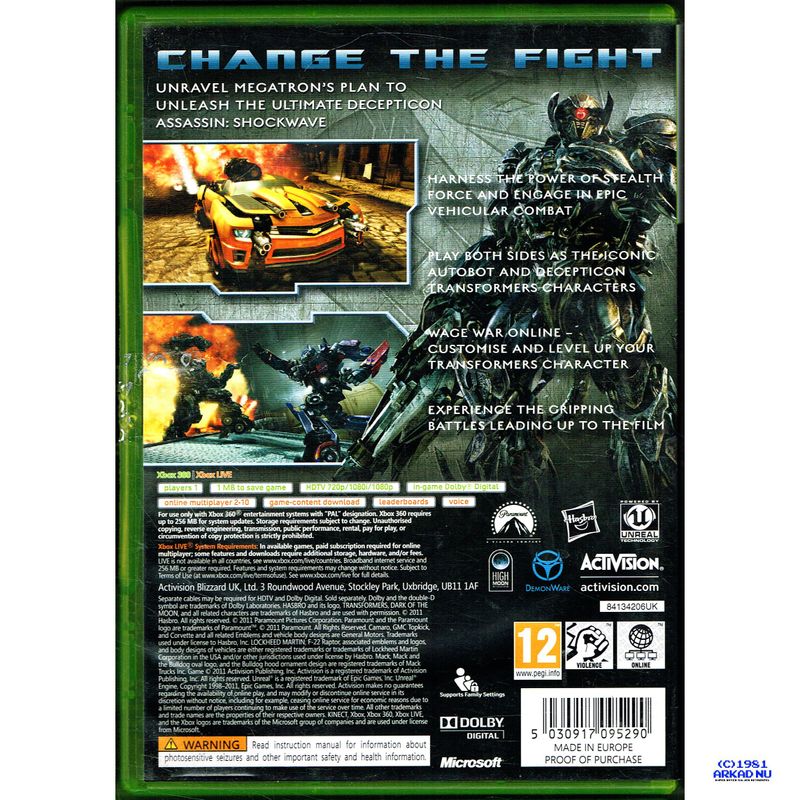 TRANSFORMERS DARK OF THE MOON XBOX 360