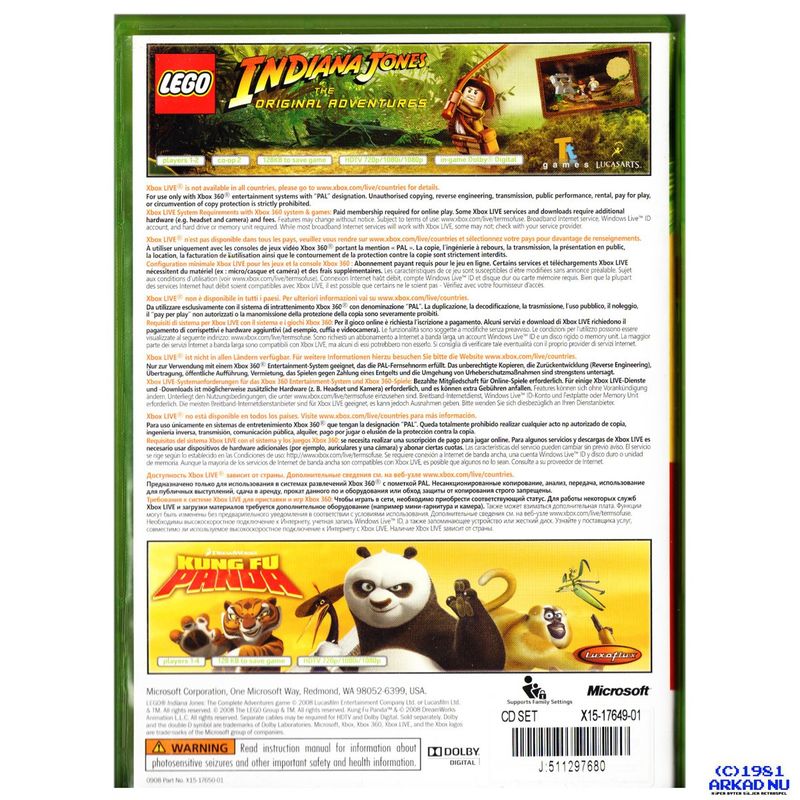 LEGO INDIANA JONES + KUNG FU PANDA XBOX 360