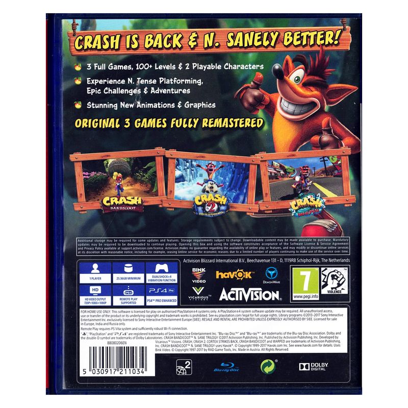 CRASH BANDICOOT N SANE TRILOGY PS4
