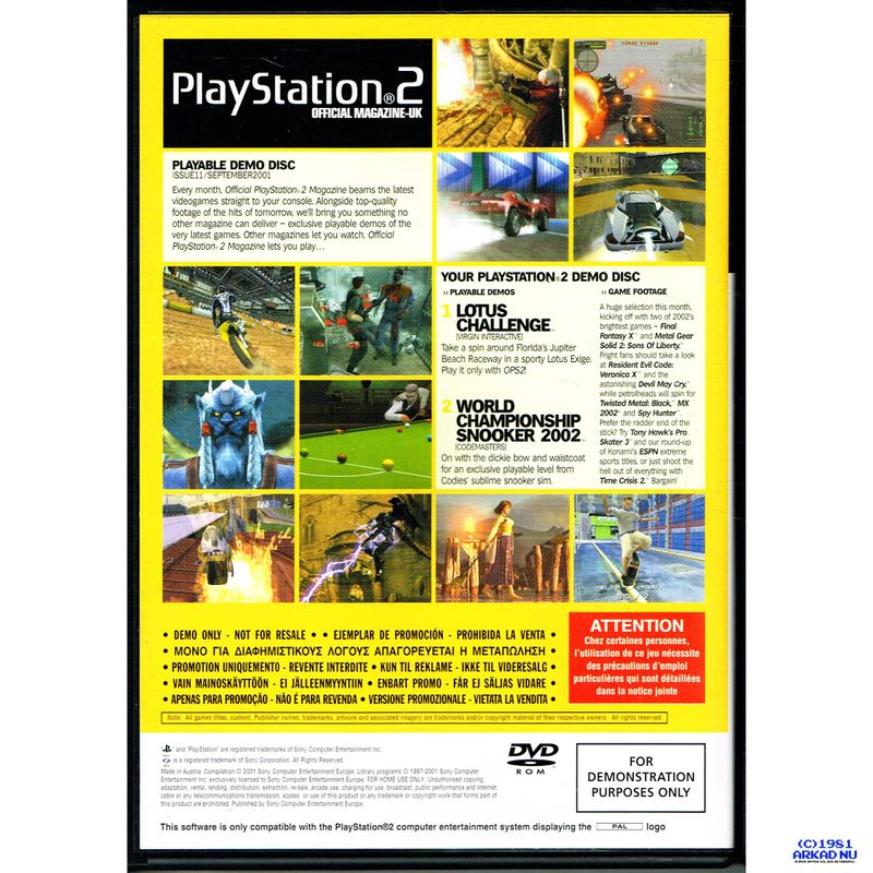 PLAYSTATION 2 OFFICIAL MAGAZINE UK  DEMO DISC 11 SEPTEMBER 2001 PS2