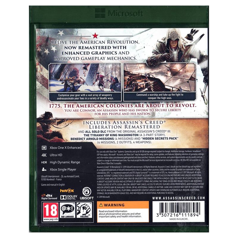 ASSASSINS CREED III REMASTERED XBOX ONE
