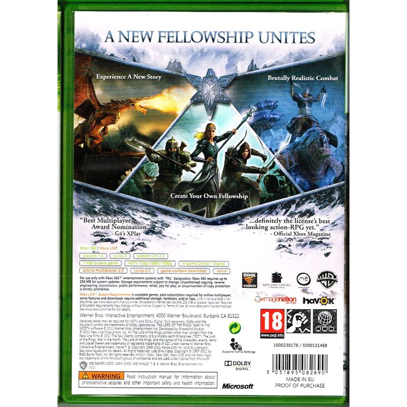 LORD OF THE RINGS WAR IN THE NORTH XBOX 360