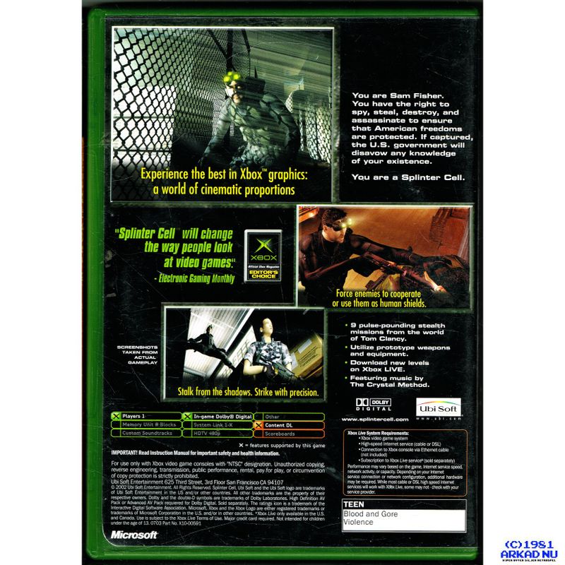 SPLINTER CELL XBOX NOT FOR RESALE NTSC USA