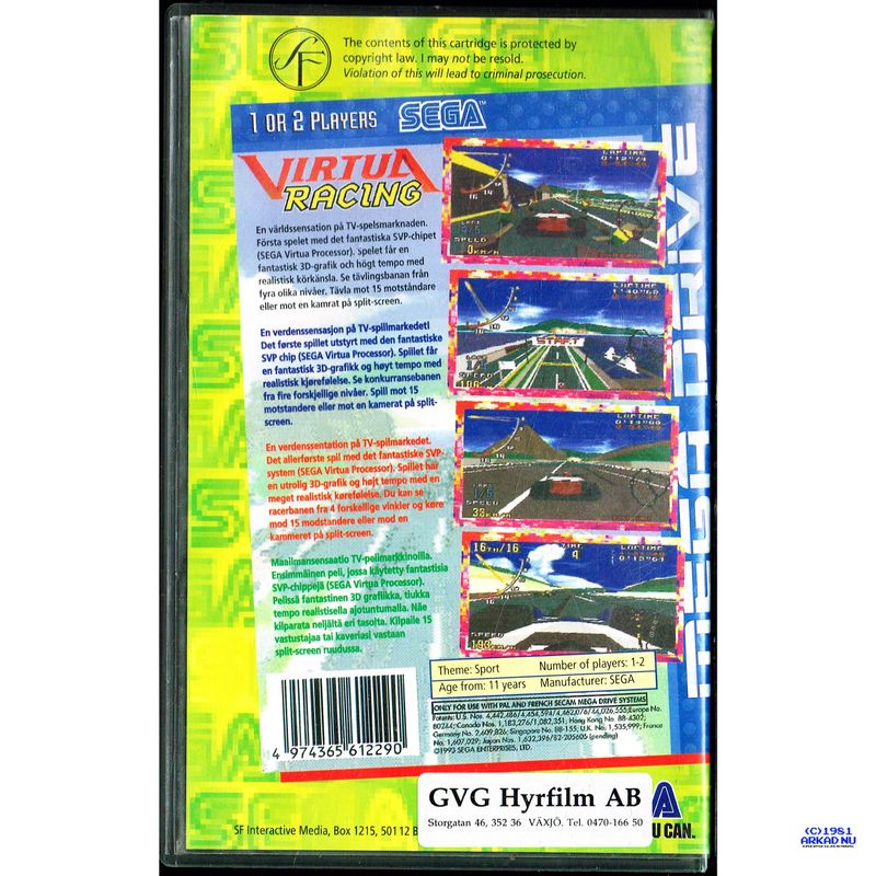 VIRTUA RACING MEGADRIVE SF HYRUTGÅVA