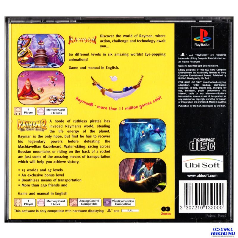 RAYMAN 1 + RAYMAN 2 THE GREAT ESCAPE PS1 