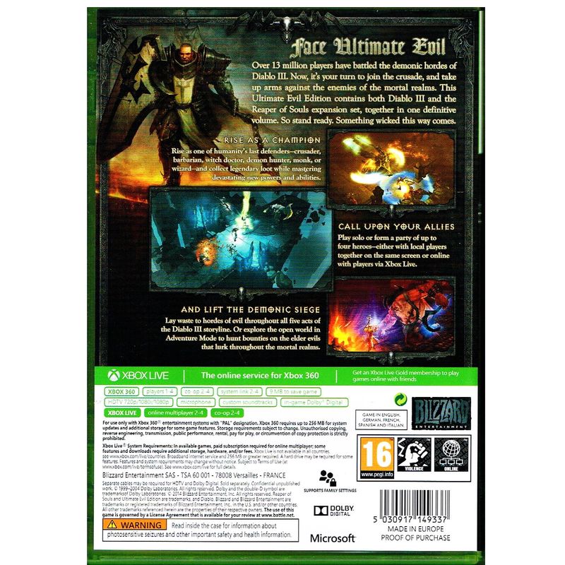 DIABLO III  ULTIMATE EVIL EDITION REAPER OF SOULS  XBOX 360