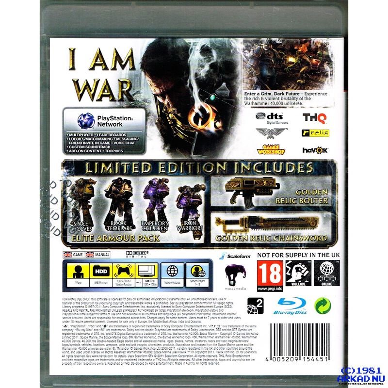 WARHAMMER 40000 SPACE MARINE LIMITED EDITION PS3