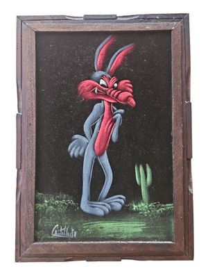 Vintage Black Velvet Painting – Signerad – Köpt i Kalifornien 1978 – Retro Lowbrow Art