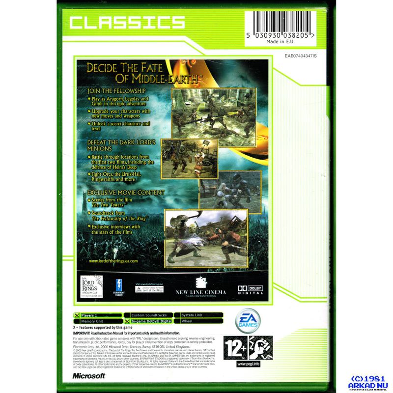 THE LORD OF THE RINGS THE TWO TOWERS XBOX