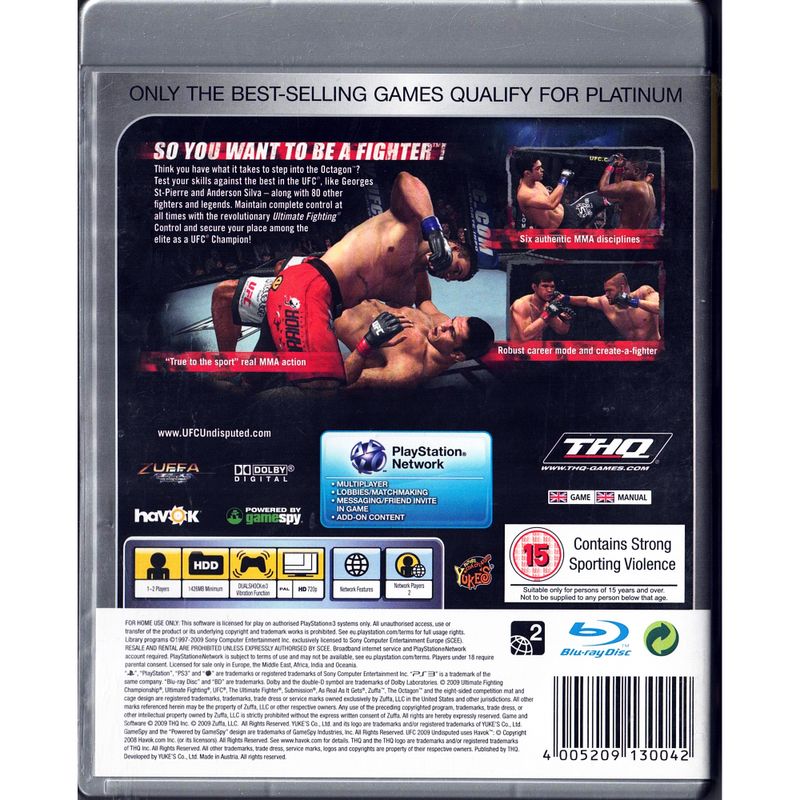 UFC 2009 UNDISPUTED 2009 PS3 PLATINUM