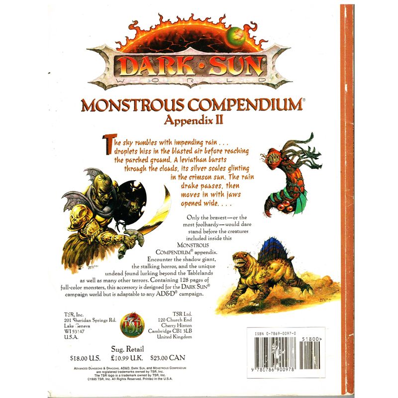 MONSTROUS COMPENDIUM APPENDIX II DARK SUN AD&D 2ND ED
