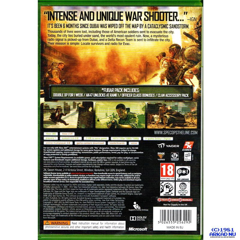 SPEC OPS THE LINE FUBAR EDITION XBOX 360