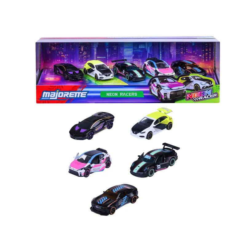 Neon Racers - 5-pak legetøjsbiler - Giftpack - Majorette