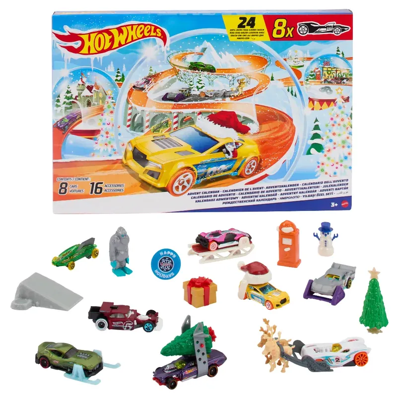 Hot Wheels Adventskalender 2024 - 8 Bilar och 16 Tillbehör