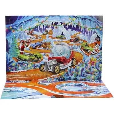 Hot Wheels Adventskalender 2026 med 10 bilar och 23 tillbehör