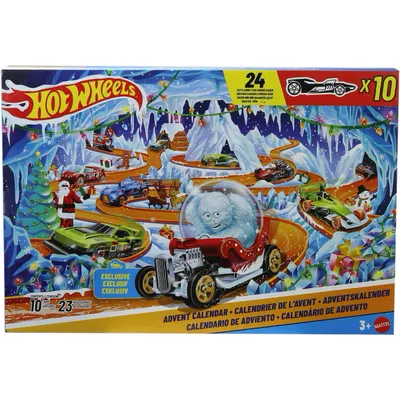 Hot Wheels Adventskalender 2026 med 10 bilar och 23 tillbehör