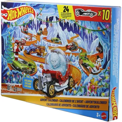 Hot Wheels Adventskalender 2026 med 10 bilar och 23 tillbehör