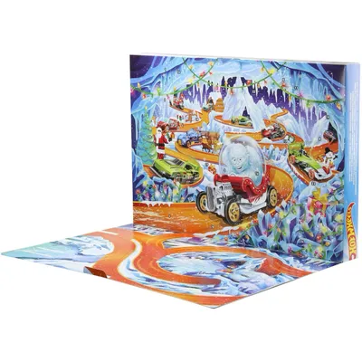 Hot Wheels Adventskalender 2026 med 10 bilar och 23 tillbehör