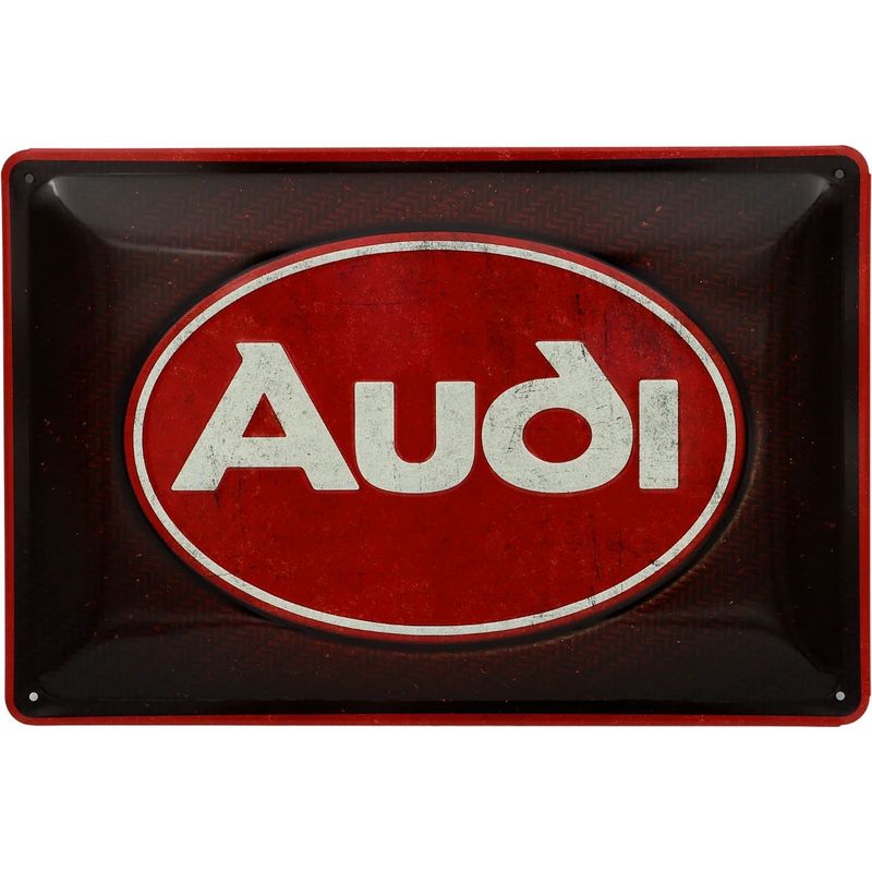 Audi - Röd Audi-logga med vit text - Plåtskylt - 30x20 cm