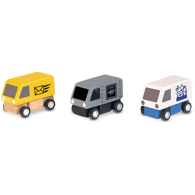 PlanToys tre småbilar - transportbilar