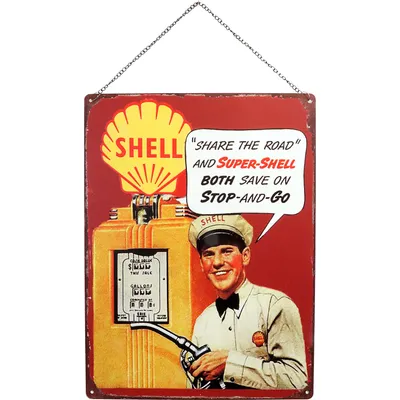 Shell Plåtskylt med Pensinpump - 40 x 30 cm