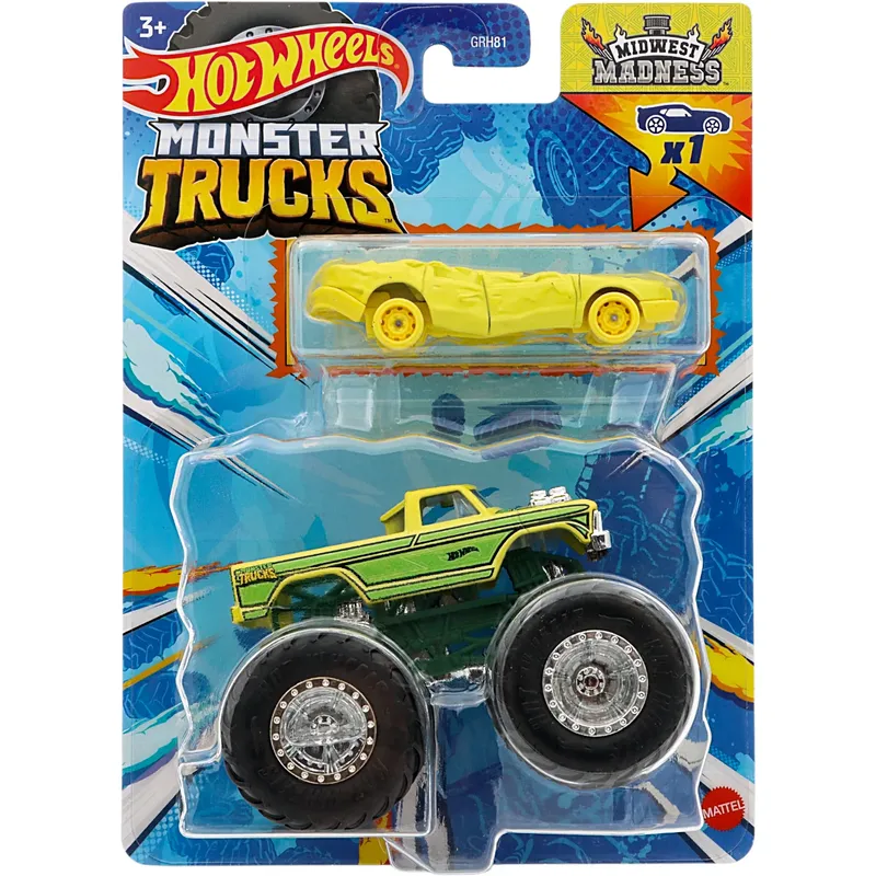 Midwest Madness & Sudden Stop - Monster Truck + Demolerad Bil - Hot Wheels