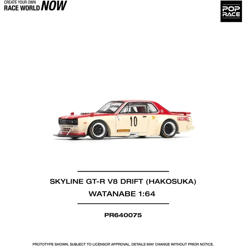 Nissan Skyline GT-R V8 Drift Hakosuka Watanabe - Vit / Röd - 75 - Pop Race - 1:64