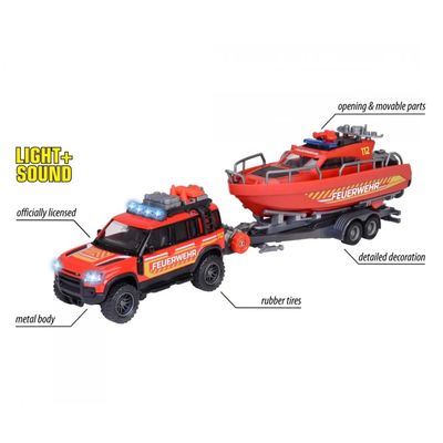 Land Rover Fire Rescue + Boat - Majorette Grand Series