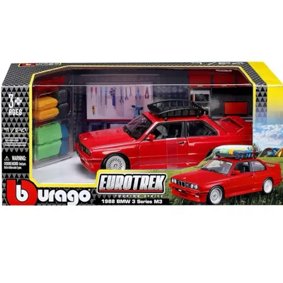 1988 BMW M3 (E30) med takkorg och bagage - Röd - Bburago - 1:24
