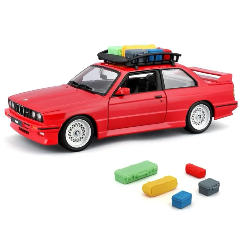 1988 BMW M3 (E30) med takkorg och bagage - Röd - Bburago - 1:24