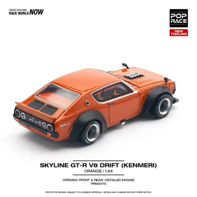 Nissan Skyline GT-R V8 Drift (Kenmeri) - Orange - 173 - Pop Race - 1:64