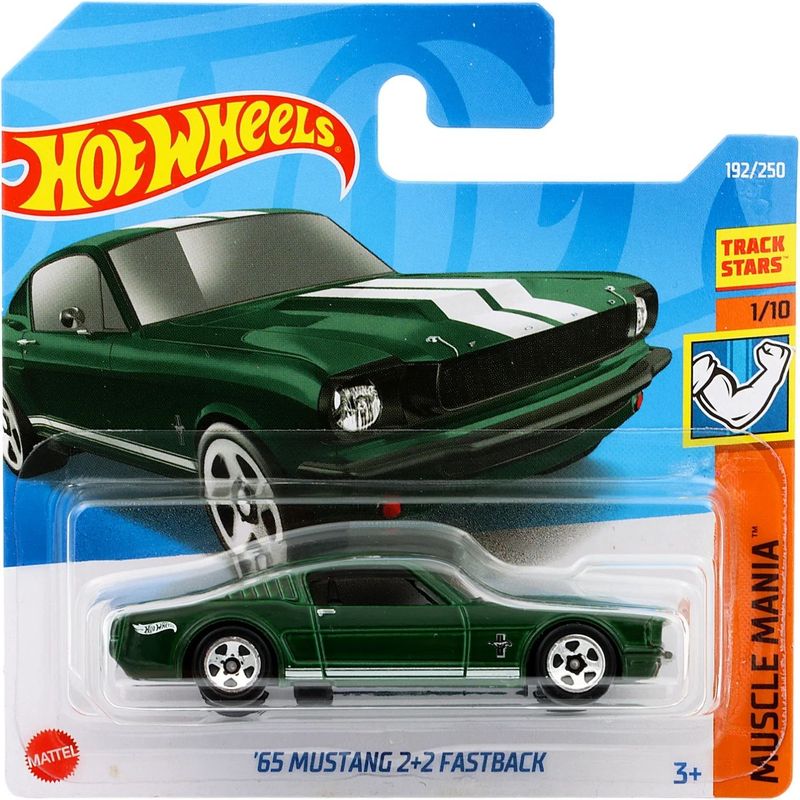 SKADAD FÖRPACKNING-'65 Mustang 2+2 Fastback-Muscle Mania-Grön-Hot Wheels
