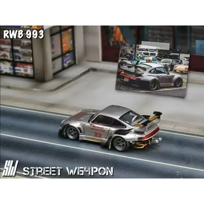 Porsche 911 (993) RWB - Silver / Grå - Street Weapon - 1:64