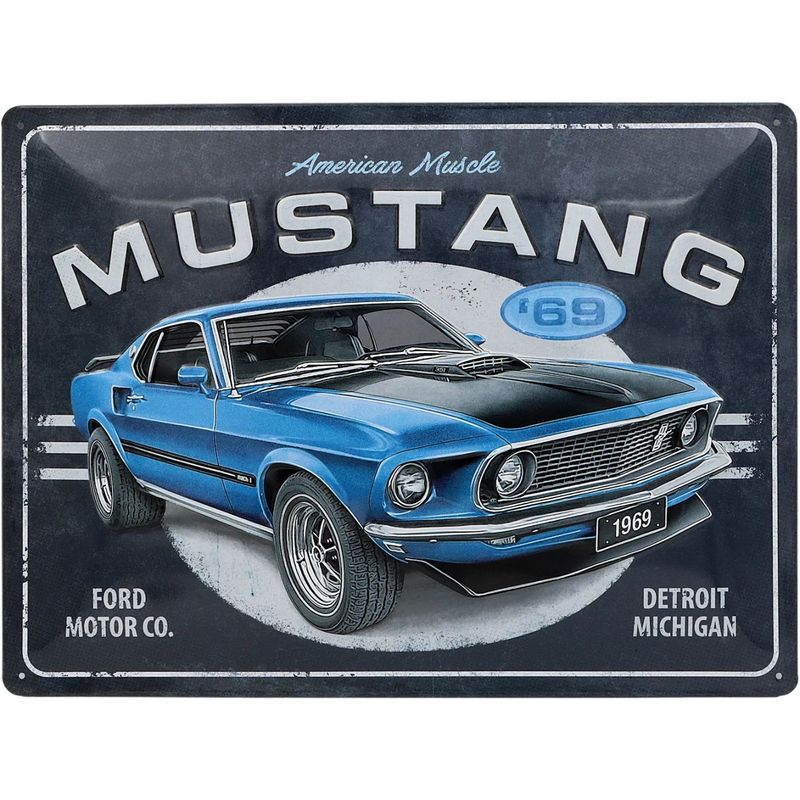 Mustang '69 - Blå - American Muscle - Plåtskylt - 40x30 cm