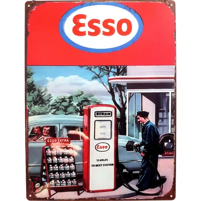 Esso Plåtskylt med Pensinpump - 40 x 30 cm