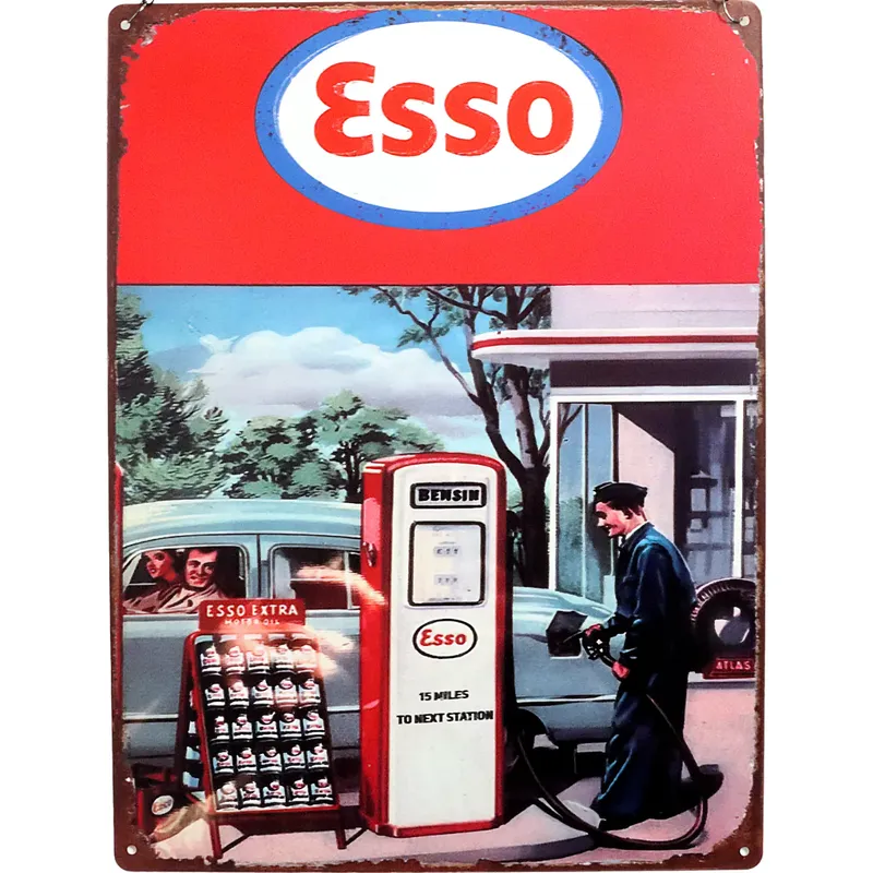Esso Plåtskylt med Pensinpump - 40 x 30 cm