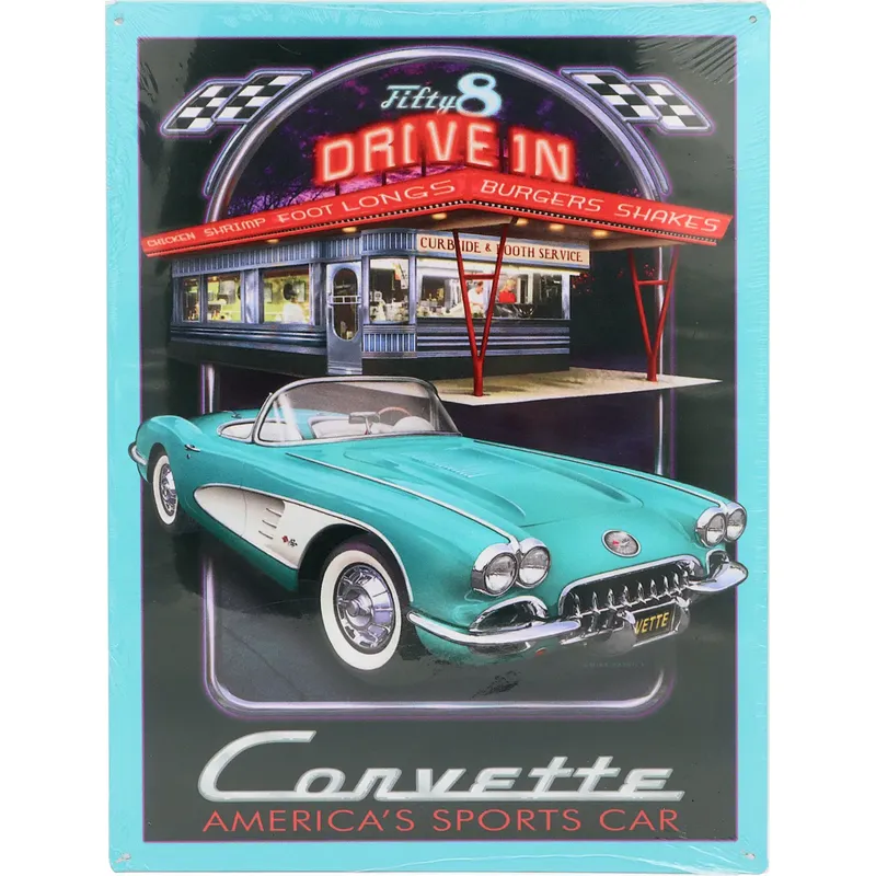 Chevy '58 Corvette Drive In - Plåtskylt - 30x40 cm