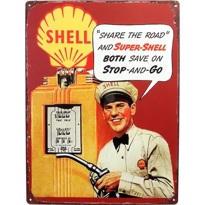Shell Plåtskylt med Pensinpump - 40 x 30 cm