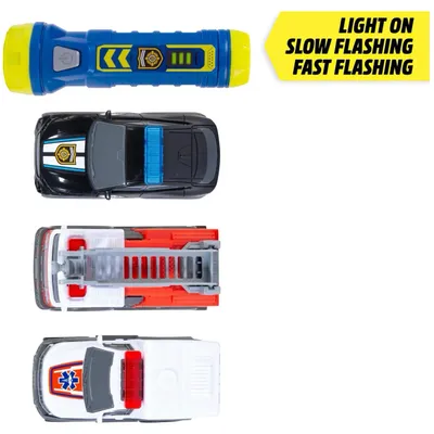 Micro SOS Playset - 3 utryckningsbilar och ficklampa - Dicke Toys