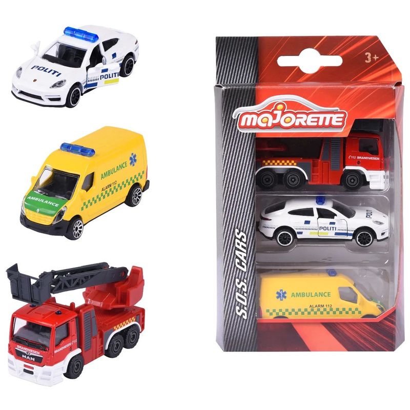 3-pack danska utryckningsfordon - S.O.S. Cars - Majorette