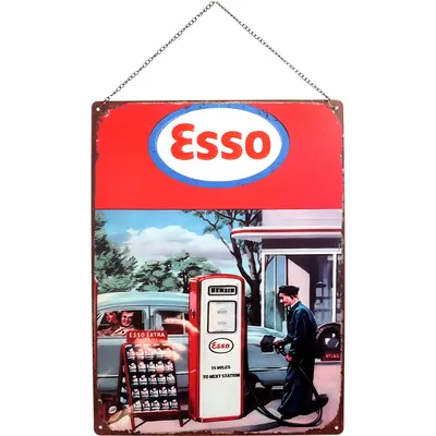 Esso Plåtskylt med Pensinpump - 40 x 30 cm