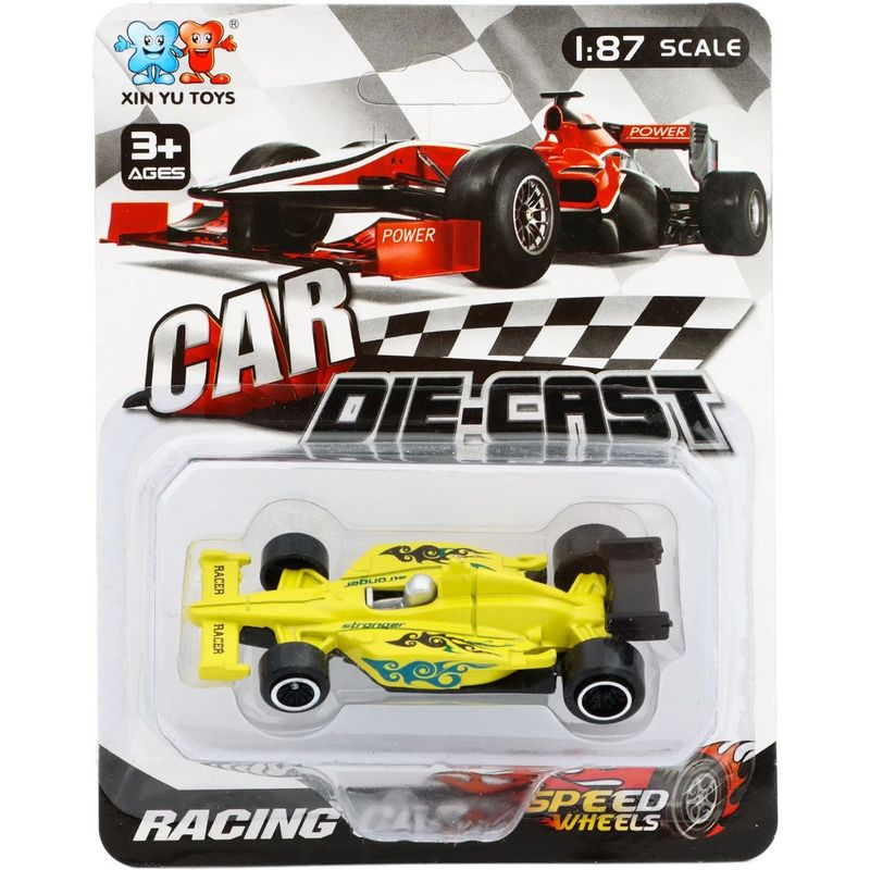F1-bil som leksak i olika färger - 7,5 cm - Gul med flames