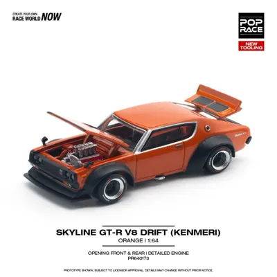 Nissan Skyline GT-R V8 Drift (Kenmeri) - Orange - 173 - Pop Race - 1:64