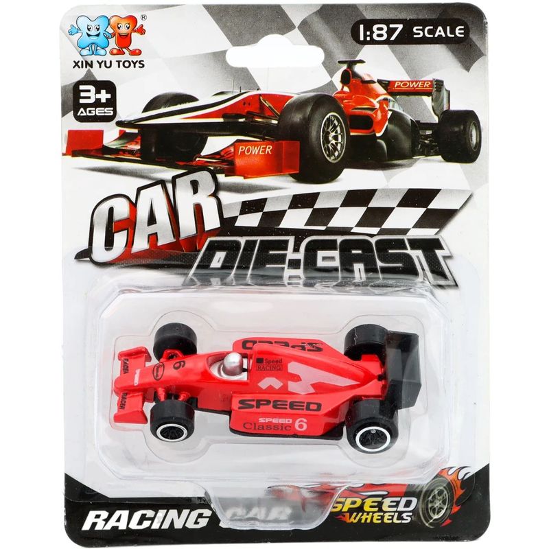 F1-bil som leksak i olika färger - 7,5 cm - Röd med text