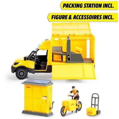 DHL Delivery Set - Paketbil Paketskåp Cykel - Dickie Toys