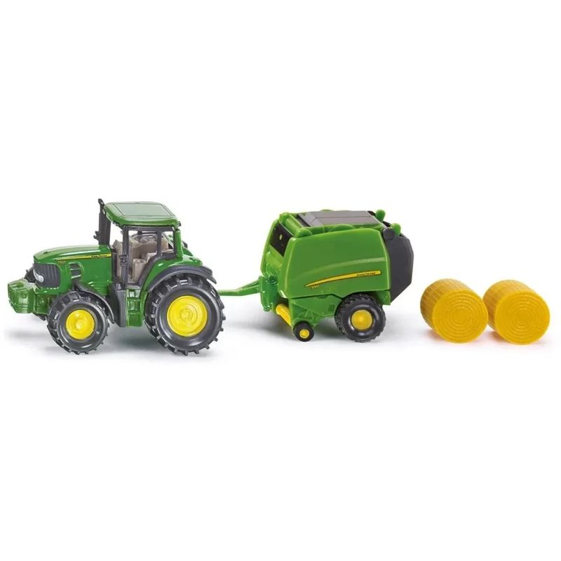 John Deere 7530 med rundbalspress - 1665 - Siku - 13 cm