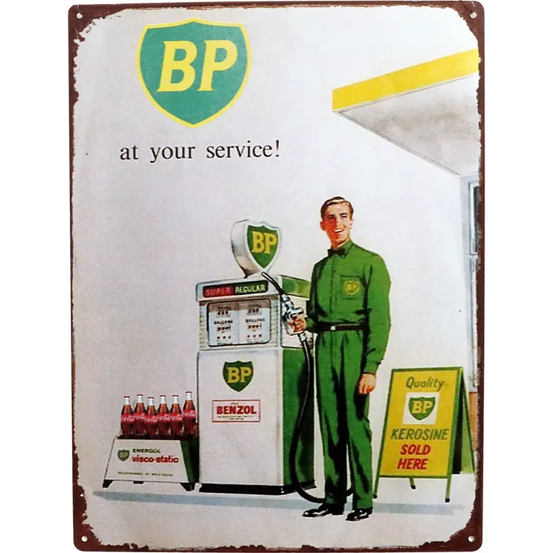 BP Plåtskylt med Pensinpump - 40 x 30 cm