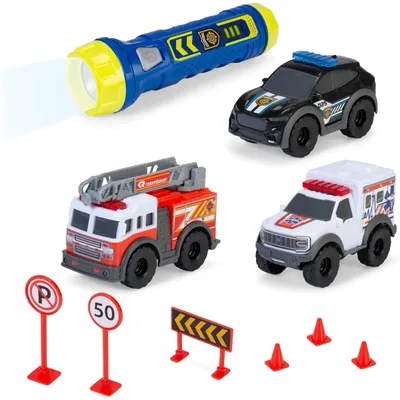 Micro SOS Playset - 3 utryckningsbilar och ficklampa - Dicke Toys